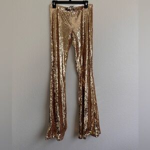 NWOT Gold sequin flares pants